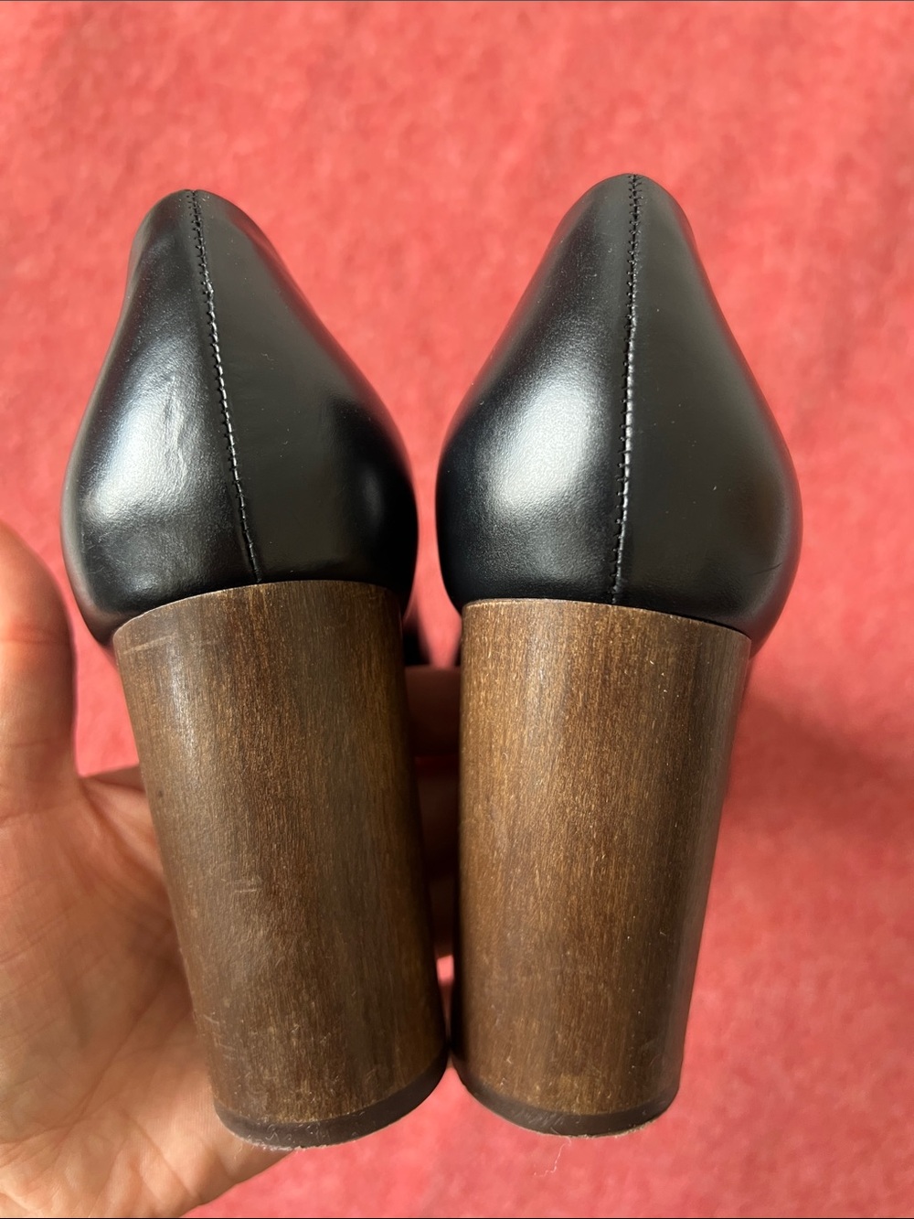 Sezane Helena Black Leather Heels Chunky Wood-effect Heel Size 39 - Picture 10 of 15